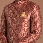 Golden Red Maharaja Style Banarasi Brocade Silk Sherwani | Regal Ethnic Wear | Jaipurio